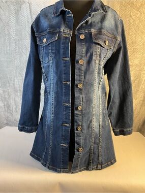 Posh Two-Tone Blue Long Denim Jacket